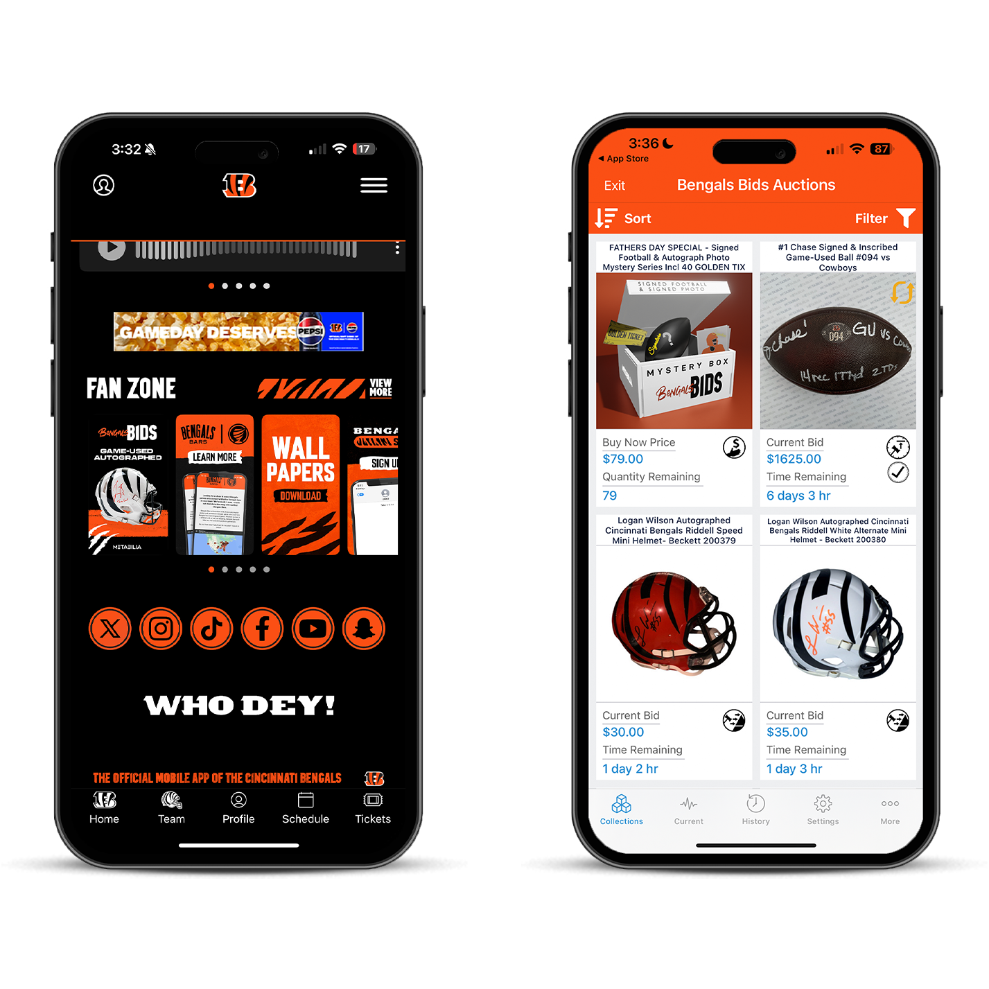 Bengals app screens